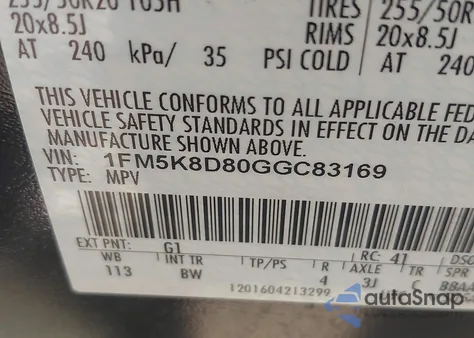 2016 Ford Explorer Xlt from USA, damaged, VIN 1FM5K8D80GGC83169